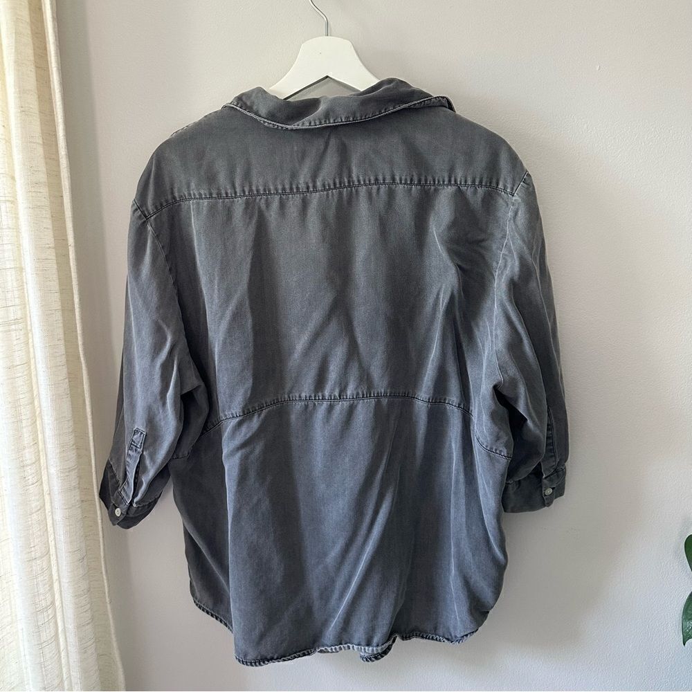 Zara Charcoal Gray 3/4 Sleeve Collar Pop Over Blouse - Picture 3 of 7
